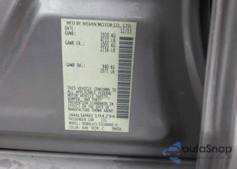 2014 Nissan Altima 2.5 Sv from USA, damaged, VIN 1N4AL3AP6EC194294